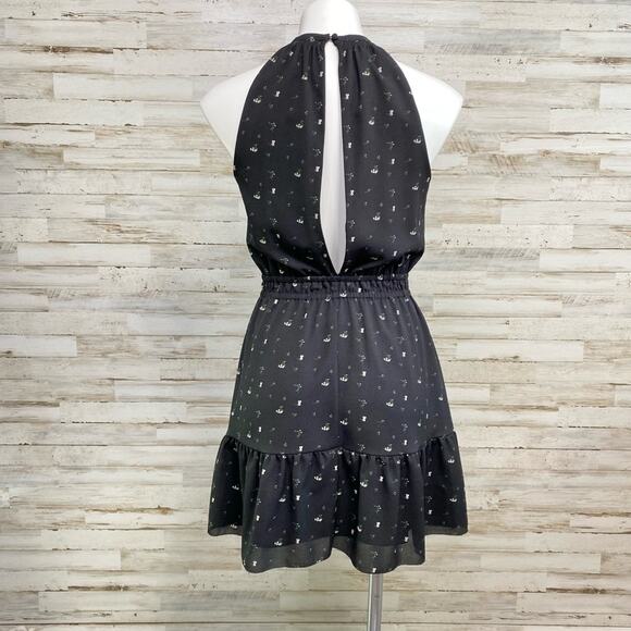 Aritzia Wilfred Effet Halter Floral Dress Womens Size XS Black Split Back Ruffle - Picture 10 of 16